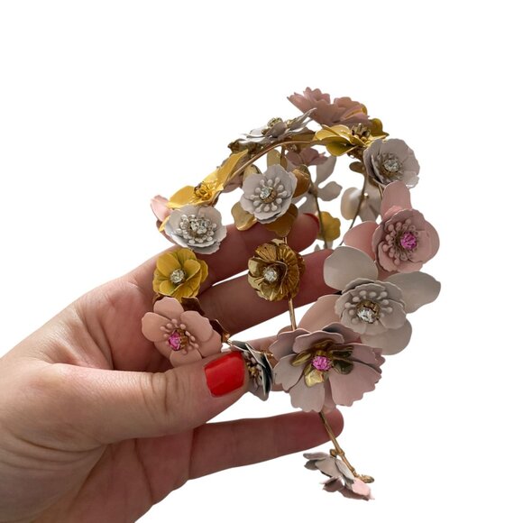 ZARA SPARKLY HEADBAND Tiara 2023 3D Mettalic flowers rhinestones rare sold out - Picture 4 of 7